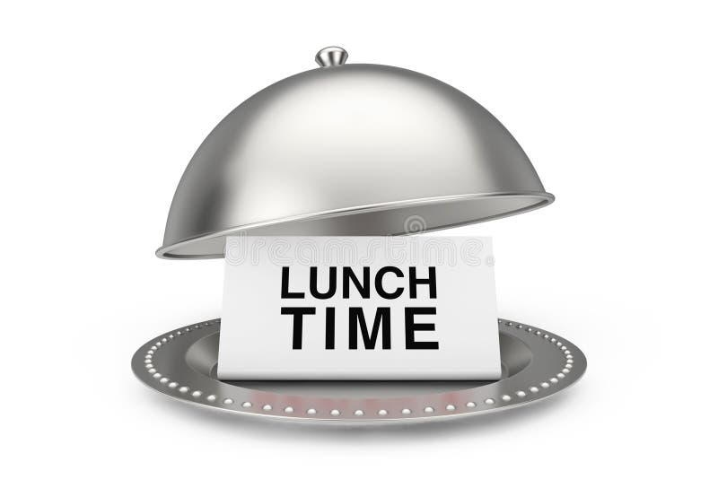 Paper with Lunch Time Sign in Restaurant Cloche. 3d Rendering