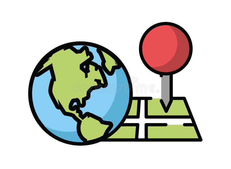 Paper map guide with world planet stock illustration