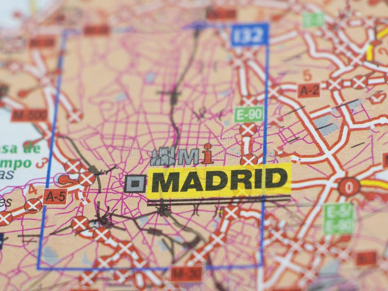 Paper Map of Spain in Color with Focus on Madrid Stock Photo - Image of