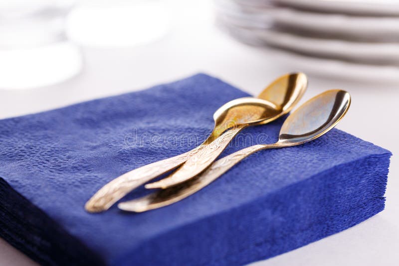 Dark Blue Paper Napkins Spoons Stock Photos Free & RoyaltyFree Stock