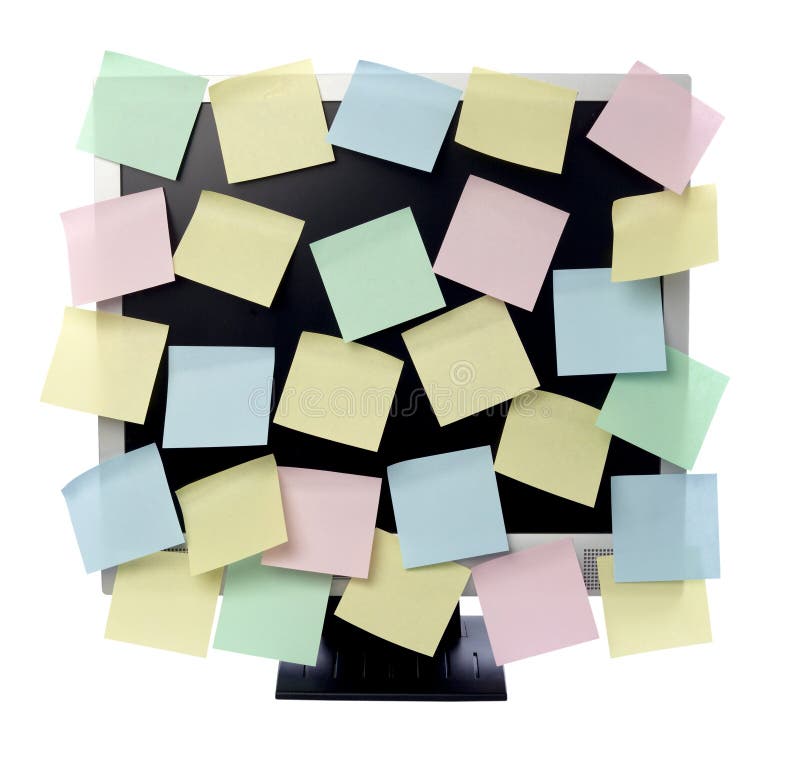 Paper notes on computer monitor stock photo