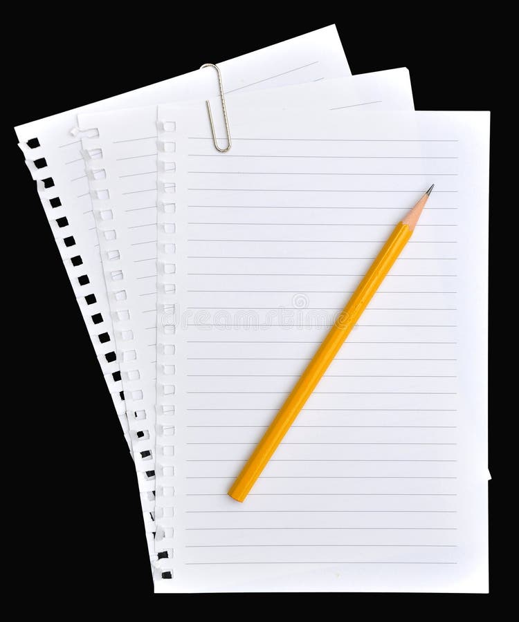 Paper page notebook and pencil stock images