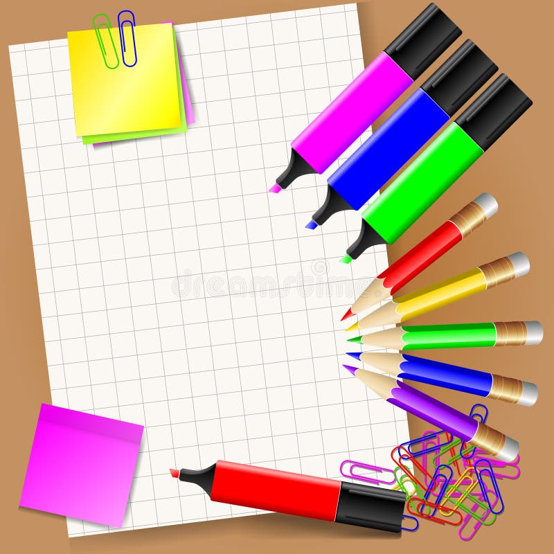 Paper pencils and markers 10 stock illustration