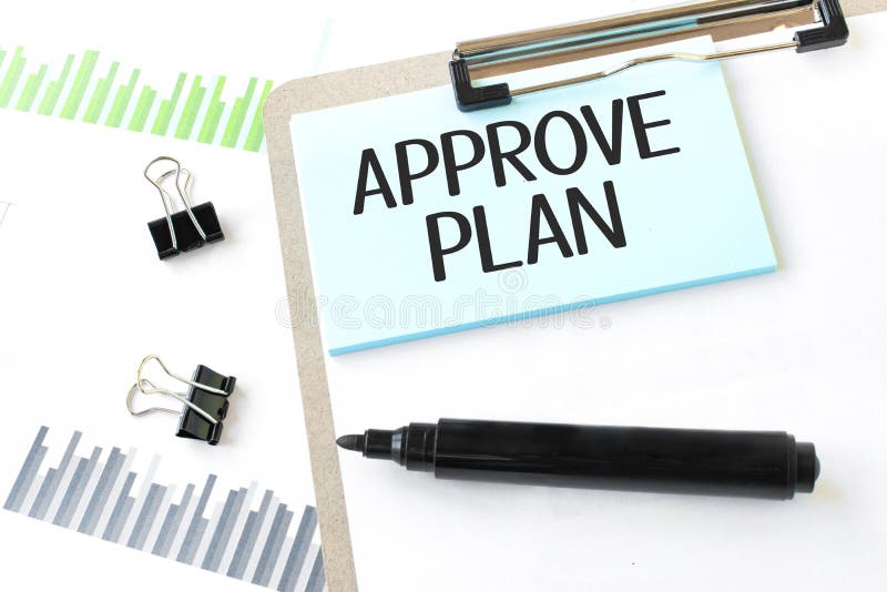 Paper plate,marker, diagram,chart and office tools. Text approve plan royalty free stock images