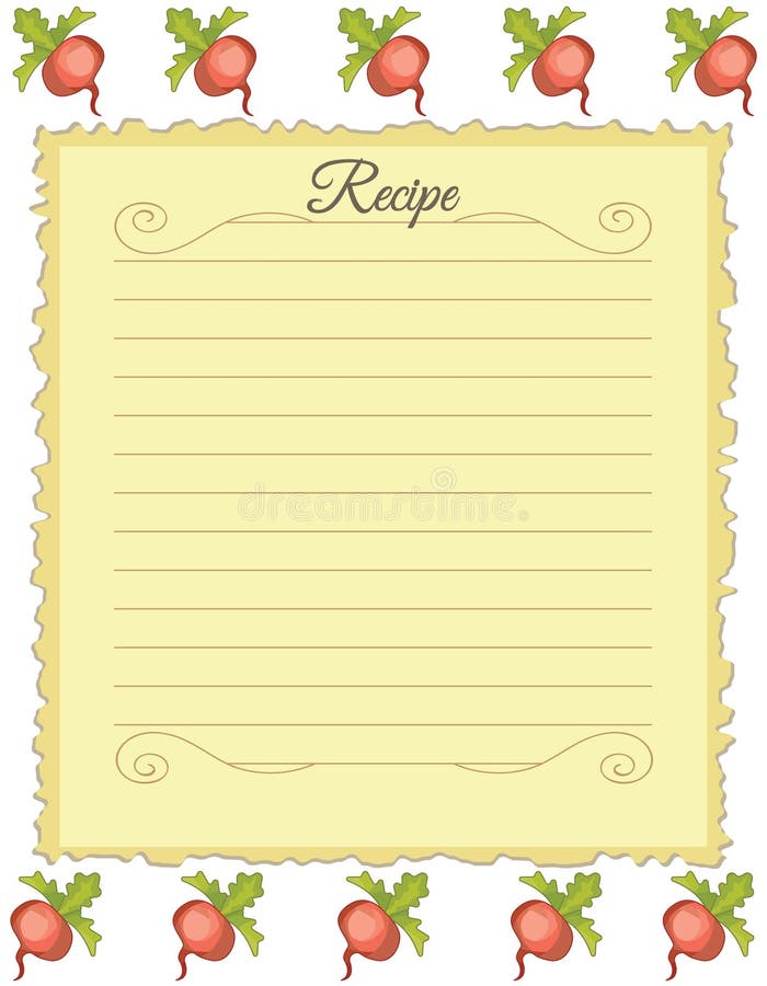 Paper for Recipes. Form for Recipes. Notebook Paper with Beet Ornament ...