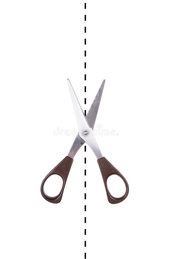 Paper scissors cutting along broken line stock photo Paper scissors cutting along broken line stock photo