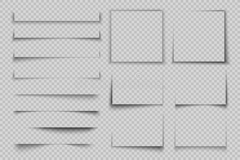 Paper shadow effect. Rectangle box square shadow, realistic transparent label element, banner poster flyer vector shadow stock illustration