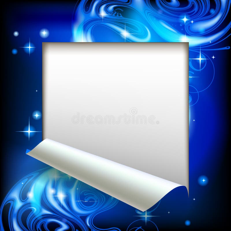 Paper sheet cut framed with a blue abstract luminous fantasy background vector illustration
