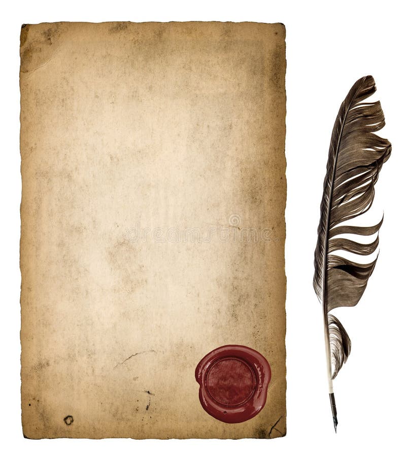 Paper sheet wax seal ink feather pen stock images Paper sheet wax seal ink feather pen stock images