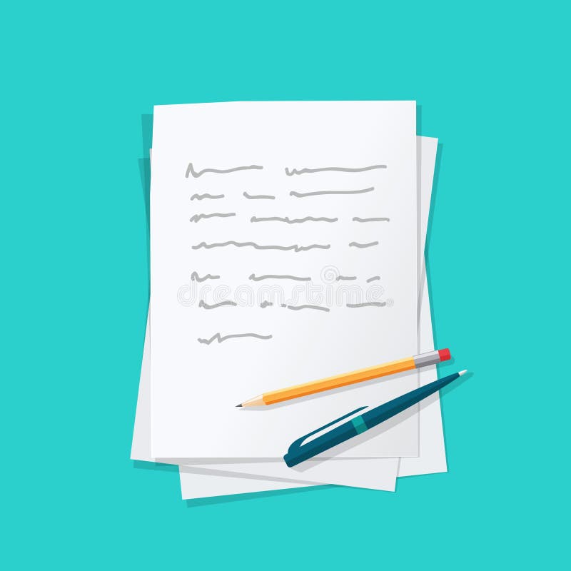 Paper sheets pile abstract text with pen and pencil vector