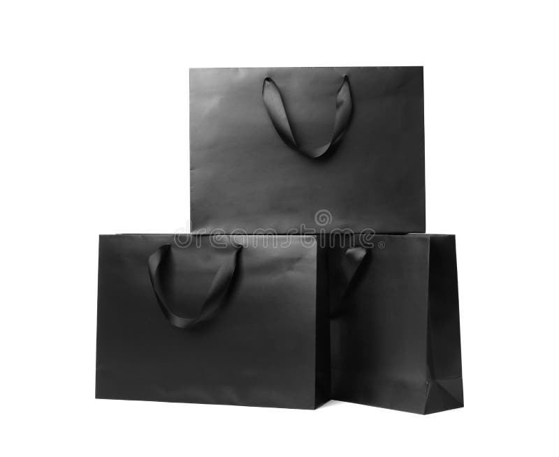 Paper Shopping Bags with Ribbon Handles on White Background Stock Image ...