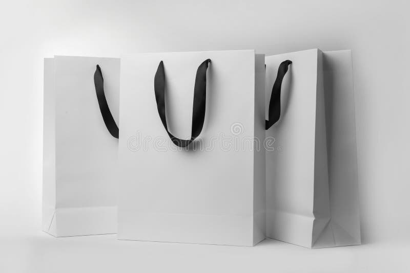 Paper Shopping Bags with Ribbon Handles Stock Image - Image of blank ...