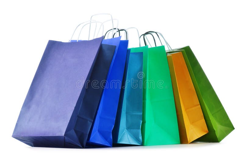 Paper Shopping Bags on White Background Stock Image - Image of group ...