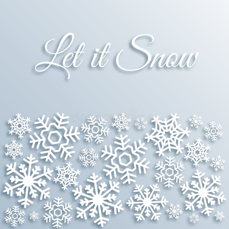 Paper style Christmas greeting card with white snowflakes. Let it snow text. Xmas vector background template. Elegant stock illustration Paper style Christmas greeting card with white snowflakes. Let it snow text. Xmas vector background template. Elegant stock illustration