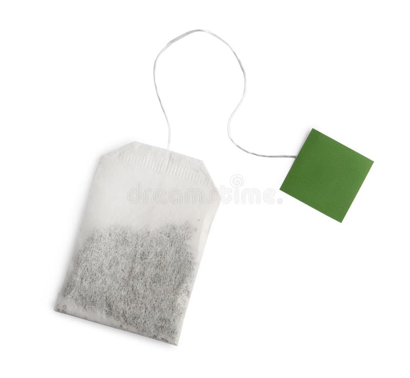 Paper Tea Bag with Tag Isolated on White, Top View Stock Image Image