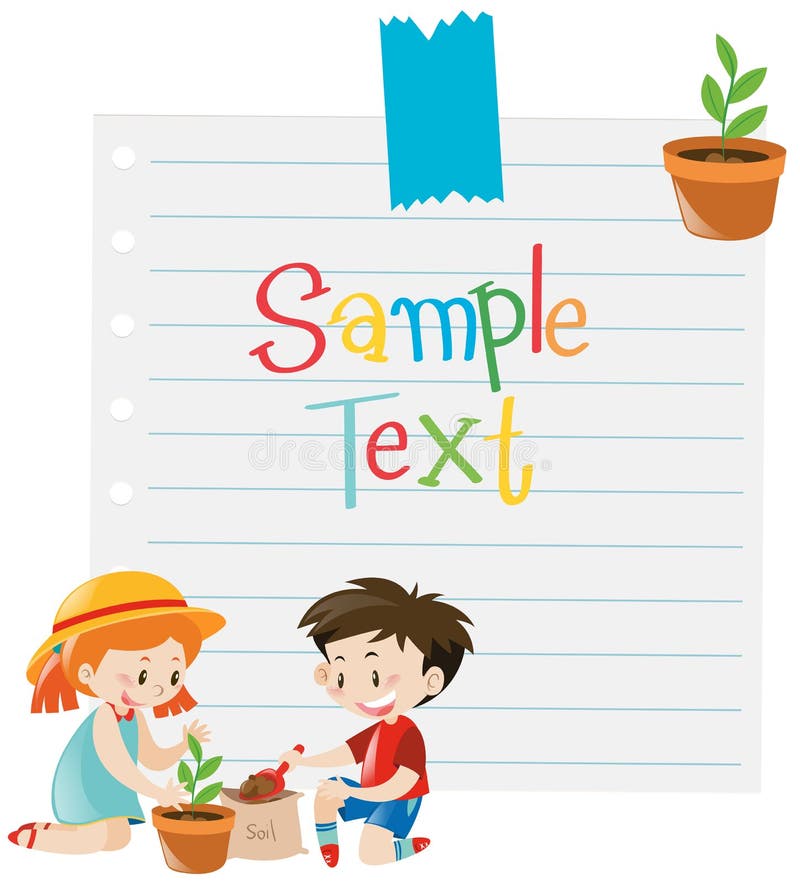 Paper template with kids planting tree stock illustration