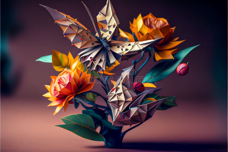 Paper Texture Origami Flowers Stock Illustration Illustration of