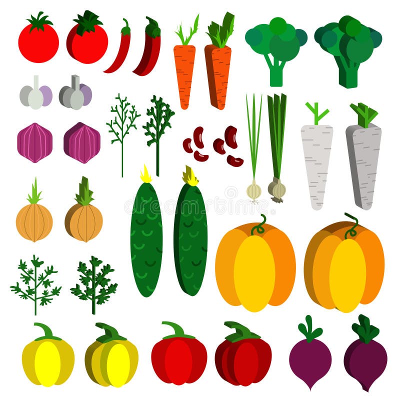 Paper Vegetables Flat Style Set on a Background. Vector EPS 10 Stock ...