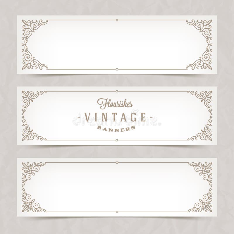 Paper white banners with flourishes frames vector illustration