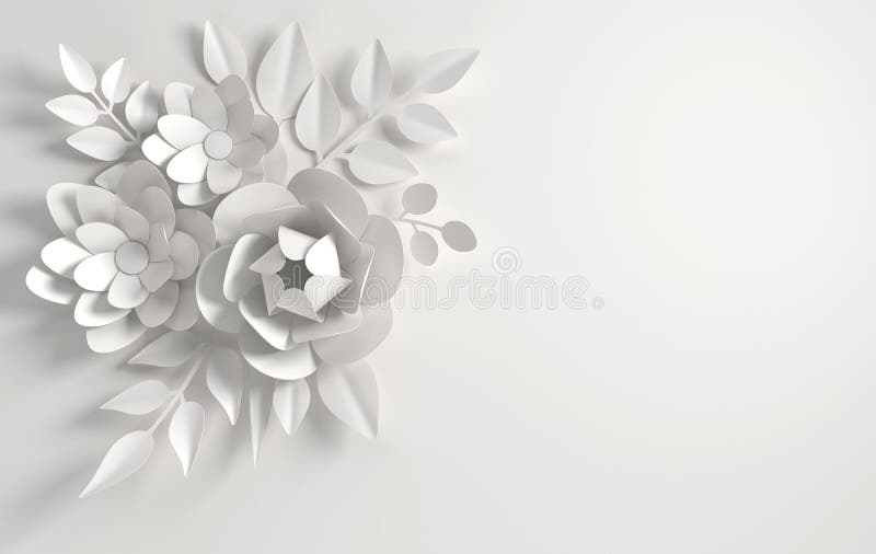 Paper whitel flowers background. Valentine`s day, Easter, Mother`s day, wedding greeting card. 3d render digital spring or summe. R flower pattern, illustration stock illustration