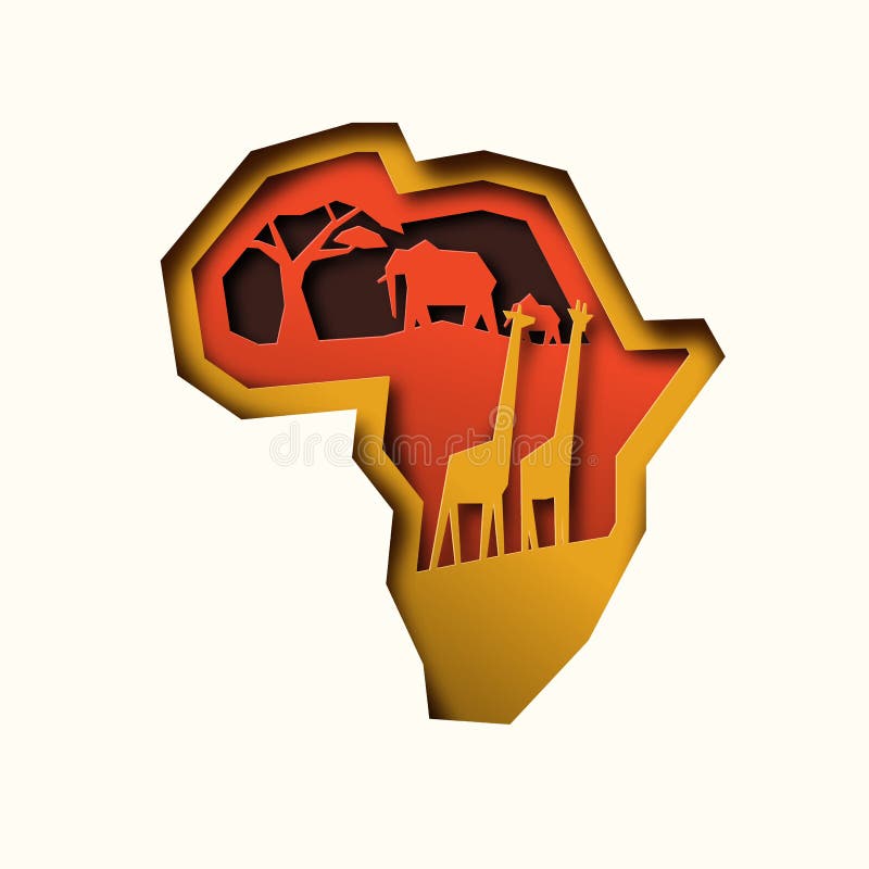 Papercut Africa kontynentu mapa z zwierzętami royalty ilustracja Papercut Africa kontynentu mapa z zwierzętami royalty ilustracja