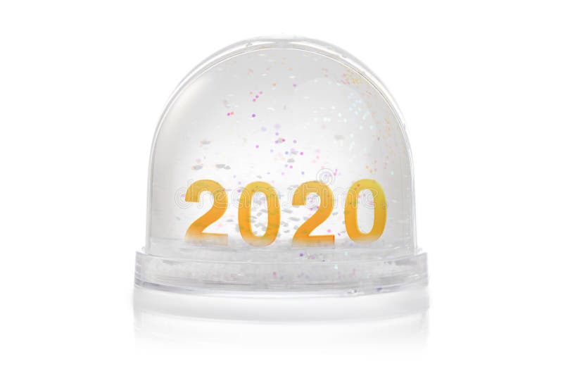Paperweight with glitter isolated on white. Happy new year 2020 concept.  stock image
