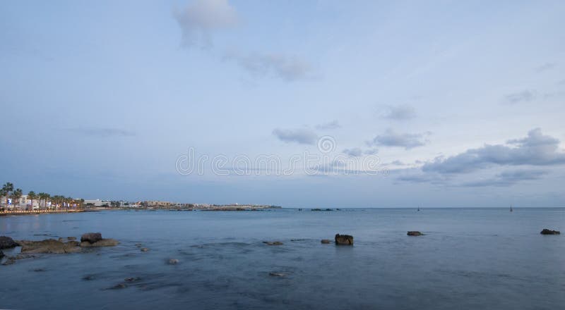 Paphos bay in Cyprus late in the evening near the castle area.