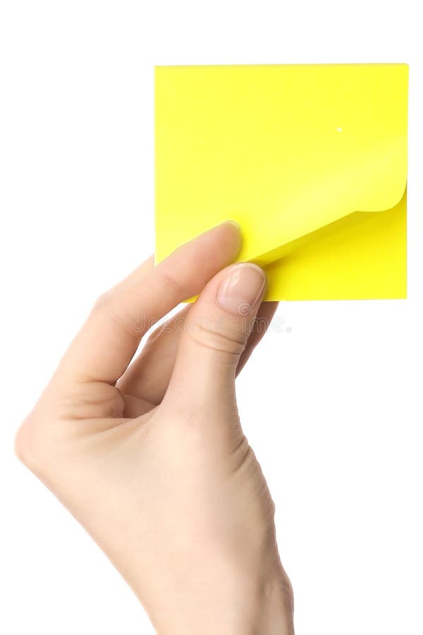 Blank paper reminder in hand. Blank paper reminder in hand