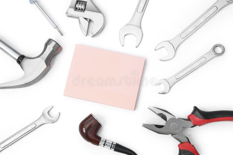 Papier blanc avec des outils de travail photographie stock Papier blanc avec des outils de travail photographie stock