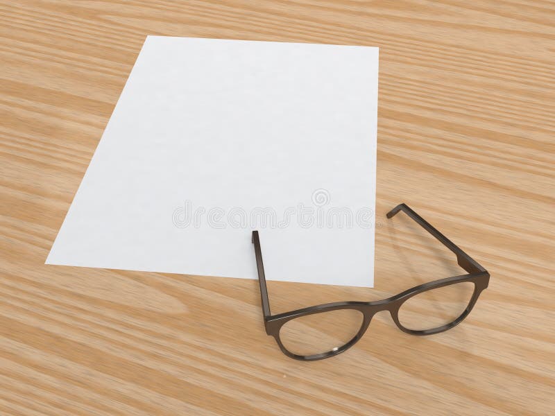 Papier blanc et verres sur le plancher en bois 3d rendre illustration de vecteur Papier blanc et verres sur le plancher en bois 3d rendre illustration de vecteur