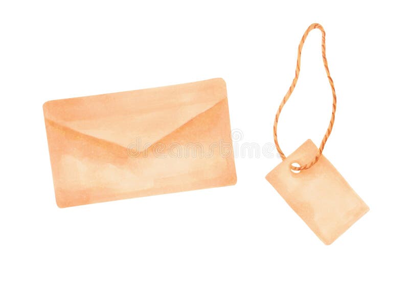 Papier braun Umschlag mit leerer Markierung auf Seil Illustration mit Aquarellfarben und MarkernVintage Clip Art mit Kraftpapier stock abbildung