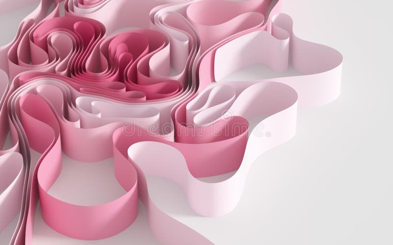 Papier curvy z renderowaniem w różowym tle 3d. komputerowy rysunek cyfrowy