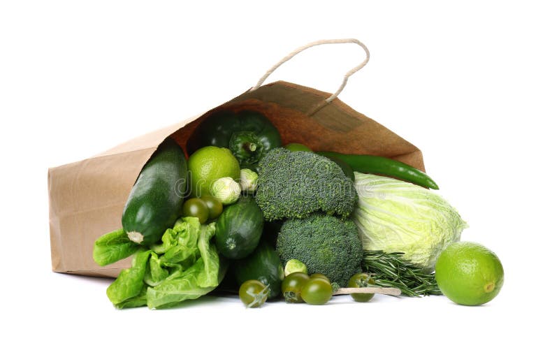 Papierpaket mit grünem Gemüse und Früchten lizenzfreie stockfotografie Papierpaket mit grünem Gemüse und Früchten lizenzfreie stockfotografie