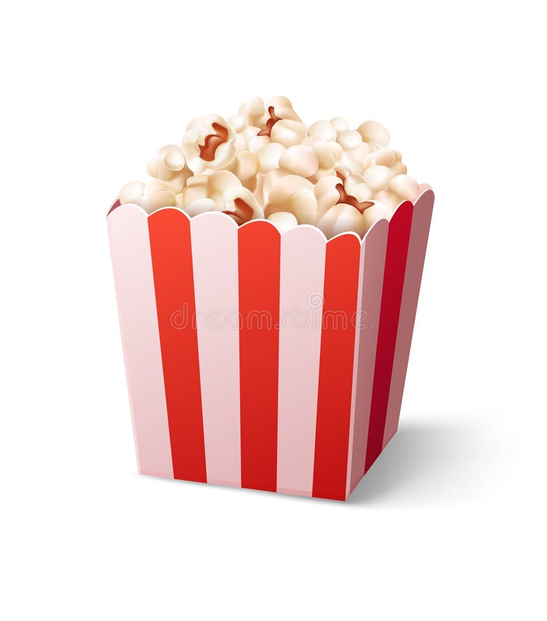 Papiertasse voll Popcorn isoliert auf weißem Hintergrund. Fast Food Popcorn Snack für Kinofilme lizenzfreie abbildung