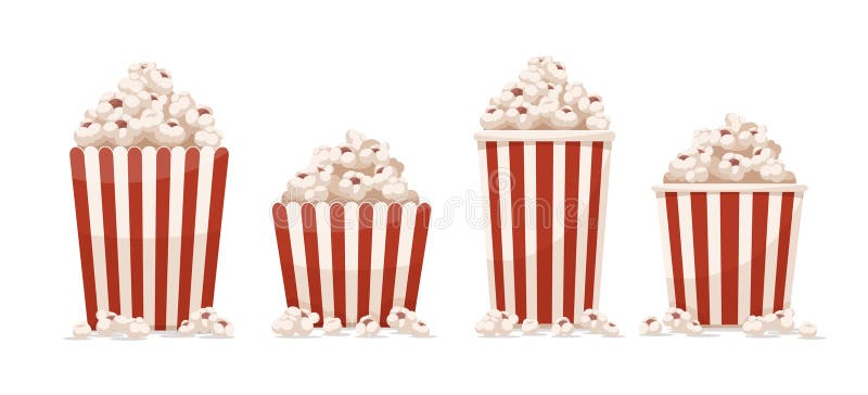 Papiertücher gefüllt mit Popcorn isoliert. Vektor vektor abbildung