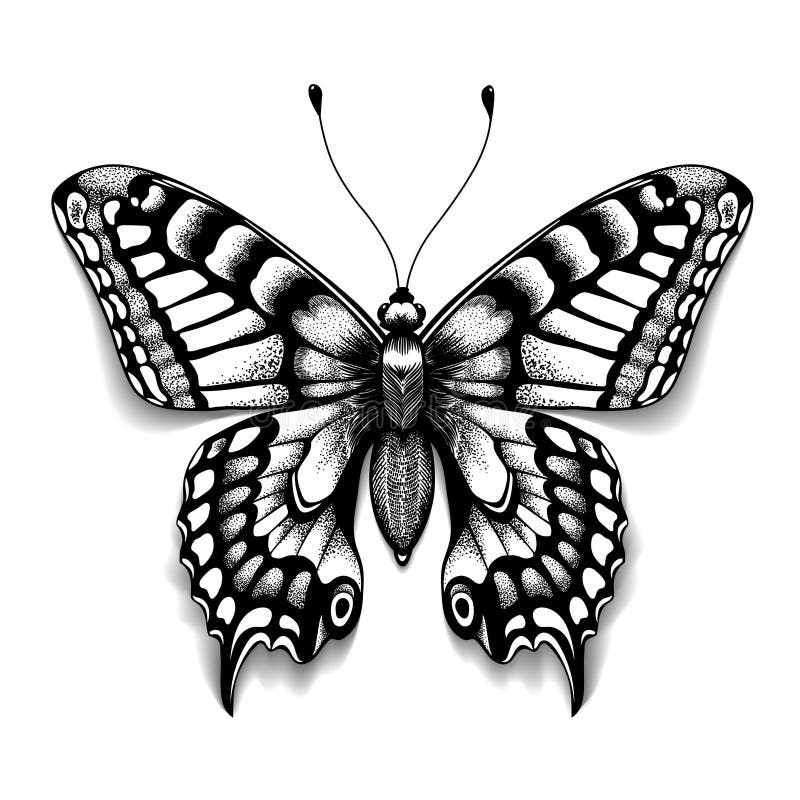 Papillon d'art de tatouage pour la conception et la décoration Papillon réaliste avec l'ombre Croquis de vecteur de papillon illustration de vecteur Papillon d'art de tatouage pour la conception et la décoration Papillon réaliste avec l'ombre Croquis de vecteur de papillon illustration de vecteur