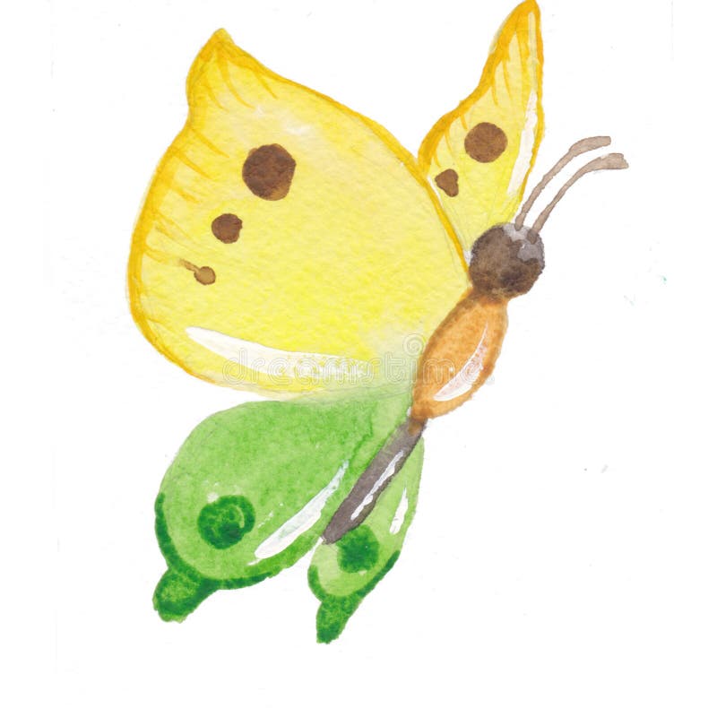 Papillon de jaune de vert de handrawn d'aquarelle illustration libre de droits