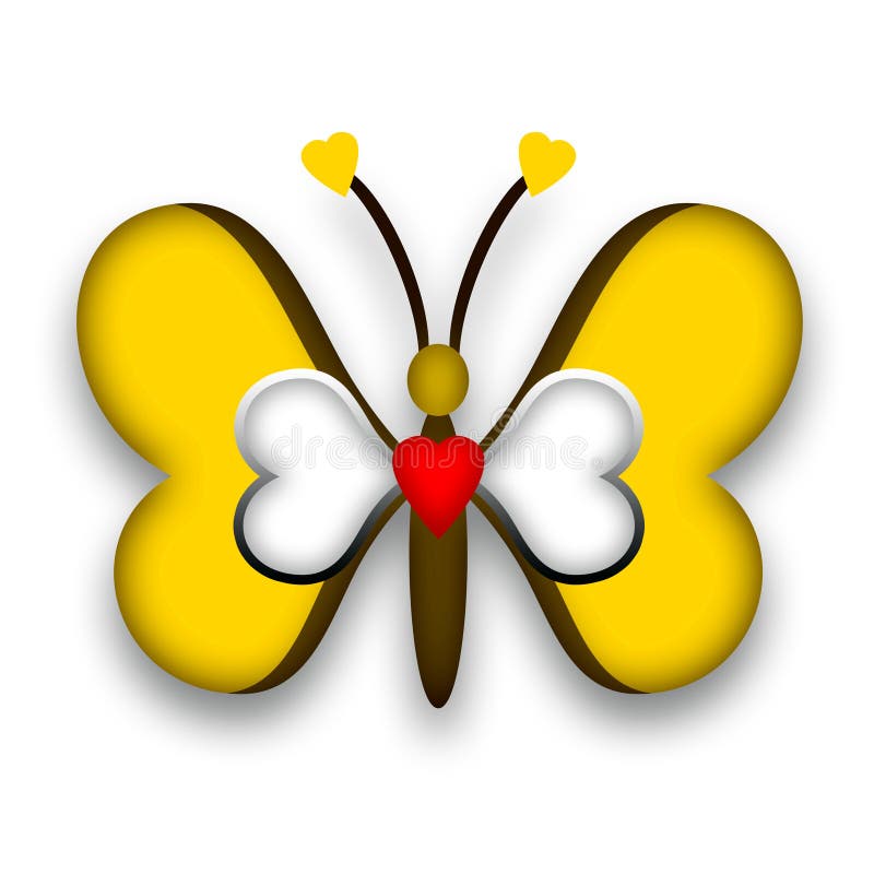 Papillon jaune avec le coeur d'amour illustration stock