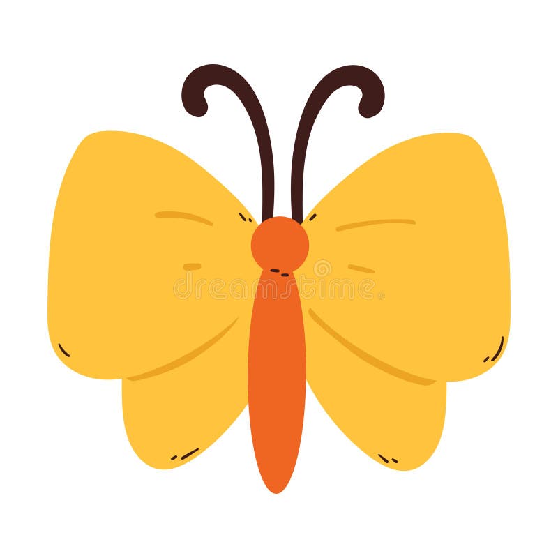 Papillon jaune à dessin mignon. gribouillage animal pour l'icône autocollant illustration libre de droits