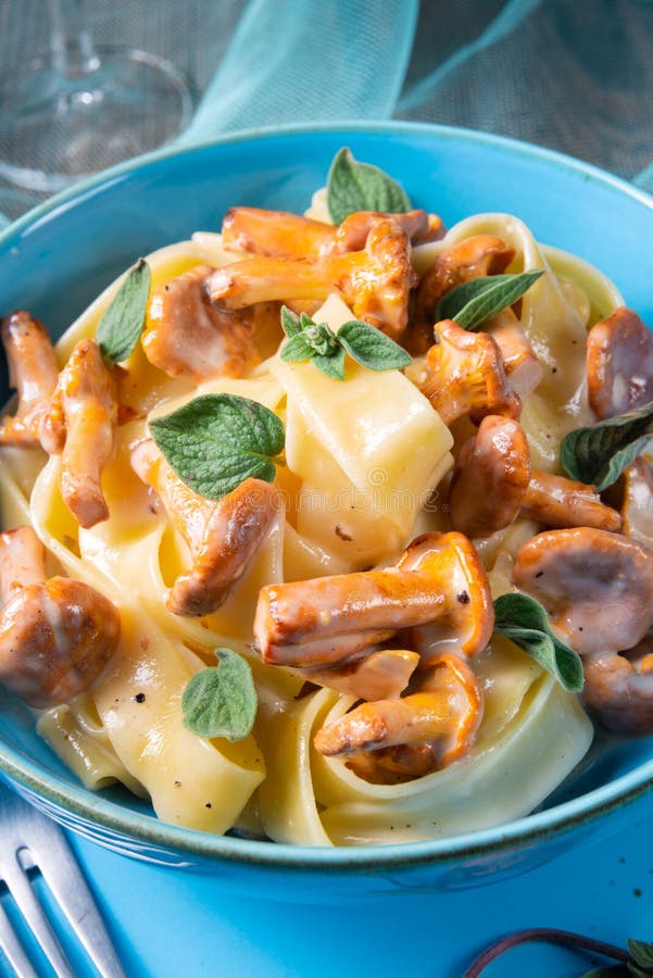 Pappardelle with Cheese Sauce and Fresh Chanterelles Stock Image Image of mediterranean