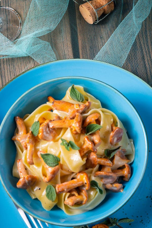 Pappardelle with Cheese Sauce and Fresh Chanterelles Stock Photo Image of macaroni, meatless