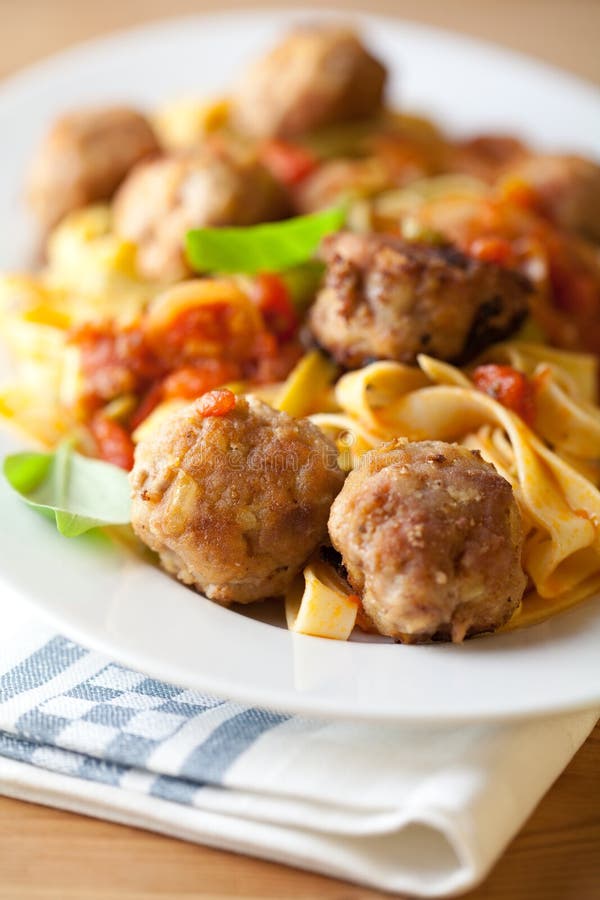 Pappardelle pasta with meatballs