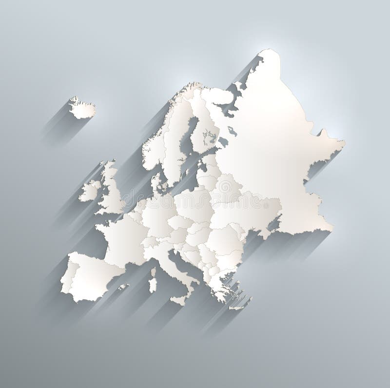 Papper 3D för kort Europa för politiska översiktsblått vitt