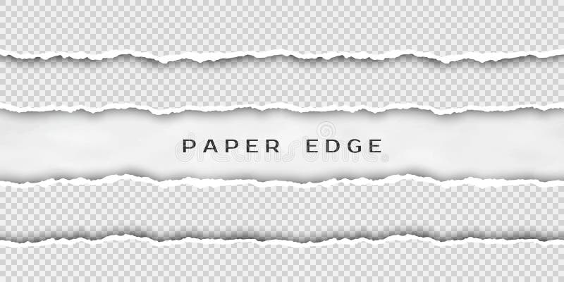Pappers- revagräns Ställ in av sönderrivna horisontalsömlösa pappers- band Pappers- textur med den skadade kanten som isoleras på