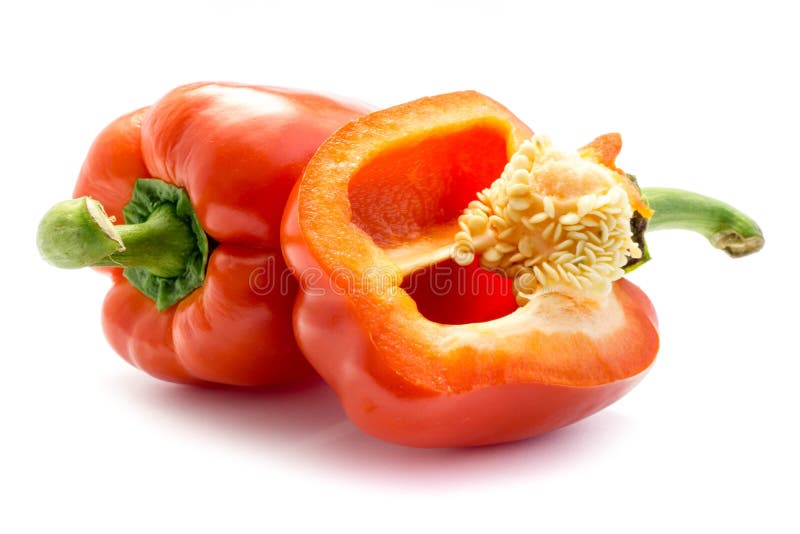 Paprika Bell Pepper nel fondo bianco isolato rosso immagini stock Paprika Bell Pepper nel fondo bianco isolato rosso immagini stock