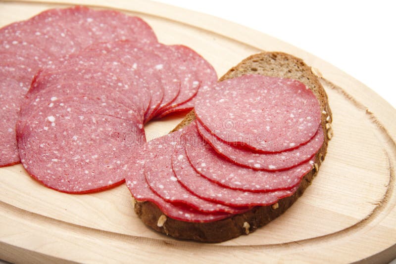 Paprika salami on bread stock image. Image of paprika 20485603