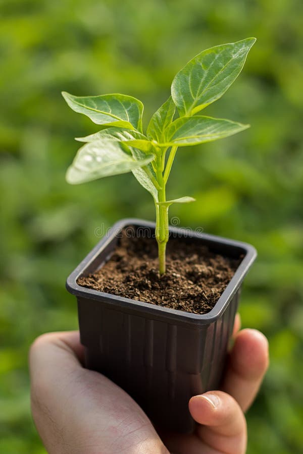 Seedling Paprika (Capsicum, Peppers) Plants With Root System In Stock