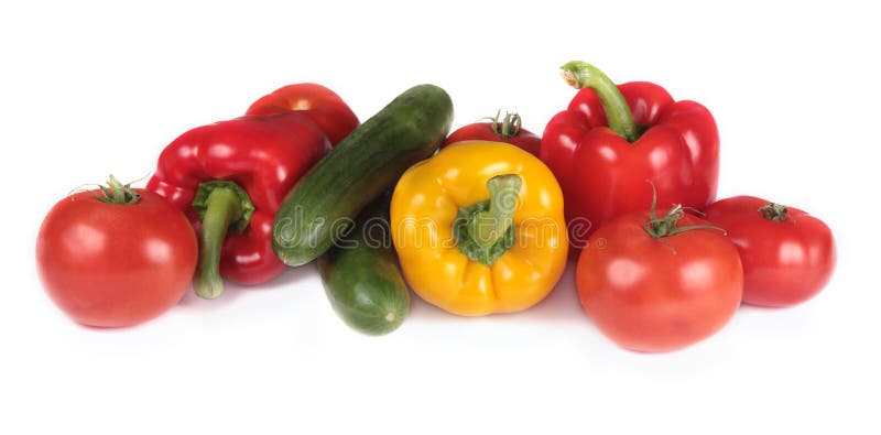 Paprika, Tomaten Und Gurke Lokalisiert Stockbild - Bild von vegetarier ...