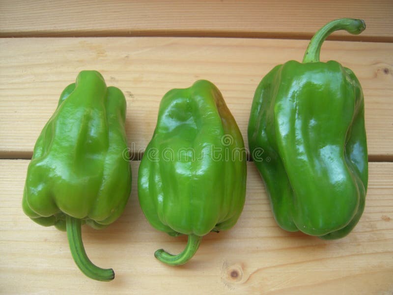 Paprika verde fresca e madura na superfície de madeira foto de stock Paprika verde fresca e madura na superfície de madeira foto de stock