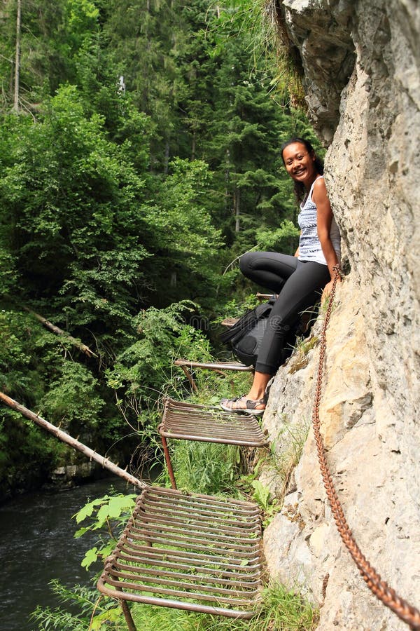 Tourist on Canyon Breakthrough in Slovak Paradise